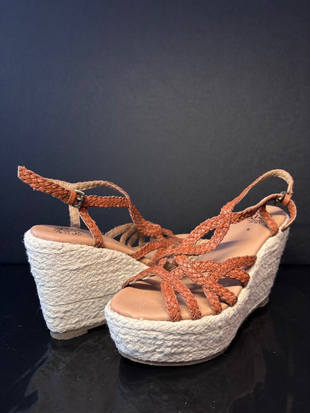 Vintage Foundry Co NEW Braided Leather Espadrille Wedge Sandals  S6 Boho Brown